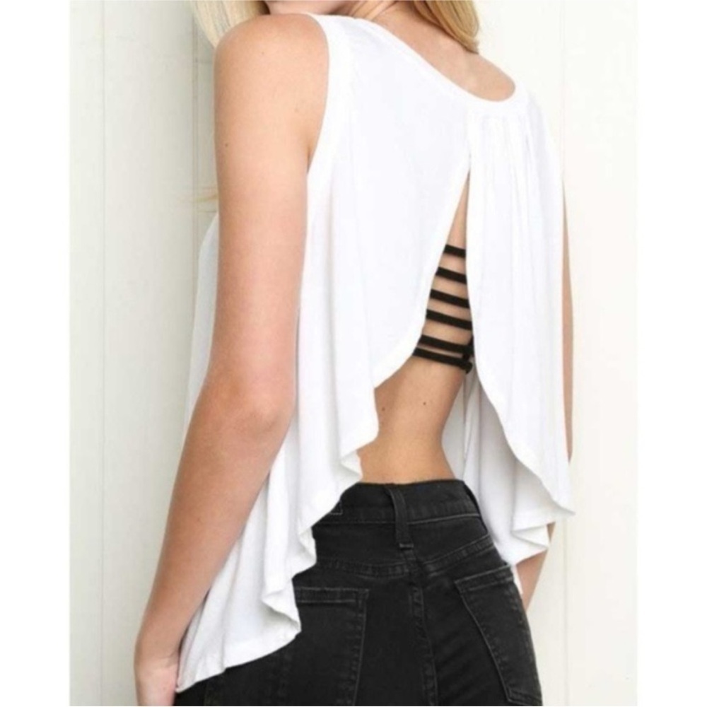 Brandy Melville White Open Back Tee Sleeveless One Size